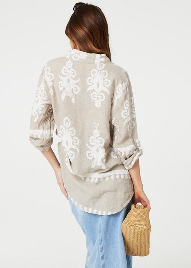 Izabel London Stone Printed Oversized Button Down Shirt