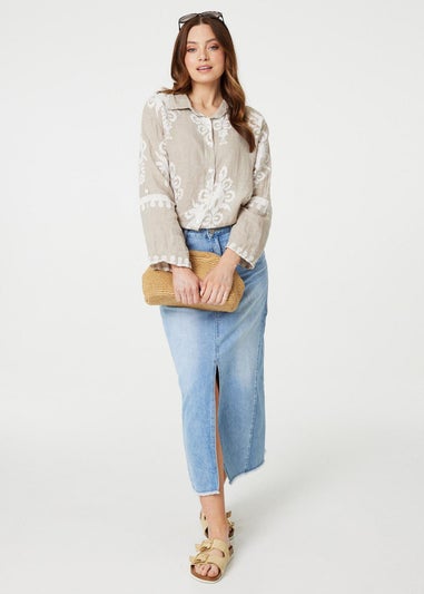 Izabel London Stone Printed Oversized Button Down Shirt