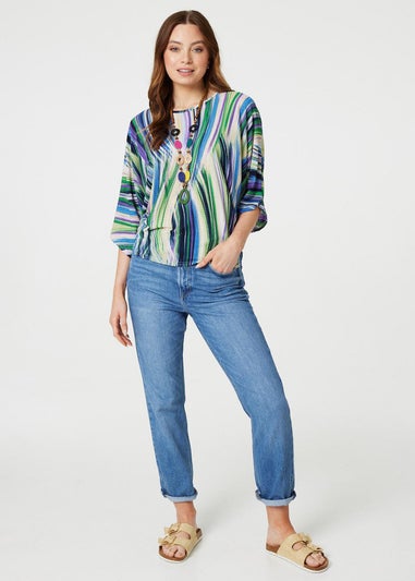 Izabel London Green Brushstroke Print Top with Necklace