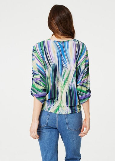 Izabel London Green Brushstroke Print Top with Necklace