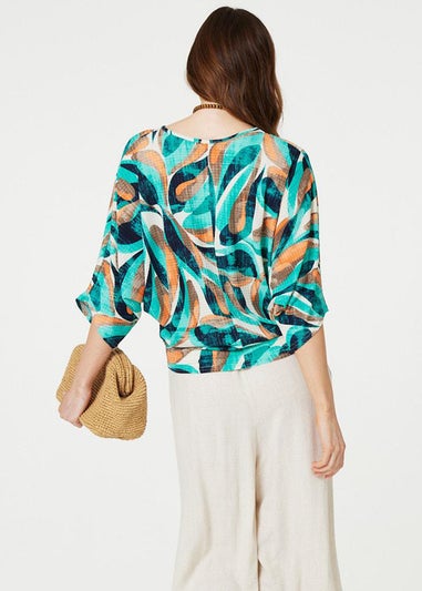 Izabel London Green Printed Oversized Top with Necklace