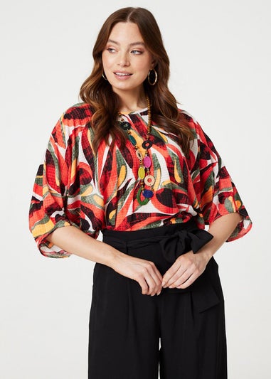 Izabel London Orange Printed Oversized Top with Necklace