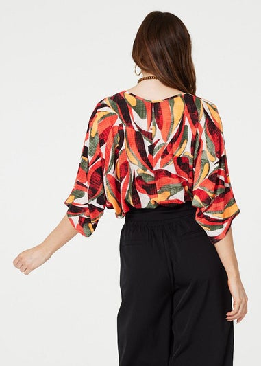 Izabel London Orange Printed Oversized Top with Necklace