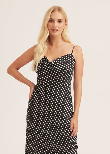 Gini London Black Polka Dot Cami Cowl Midi Dress