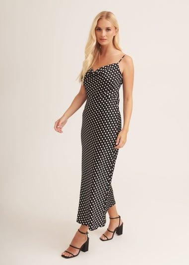 Gini London Black Polka Dot Cami Cowl Midi Dress