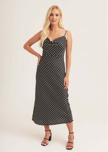 Gini London Black Polka Dot Cami Cowl Midi Dress