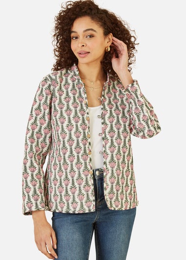 Yumi Pink Floral Print Reversible Cotton Quilted Jacket