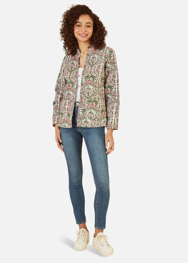 Yumi Pink Floral Print Reversible Cotton Quilted Jacket