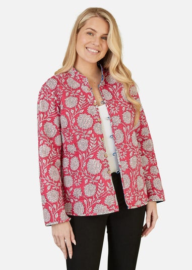 Yumi Blue Floral Print Reversible Cotton Quilted Jacket