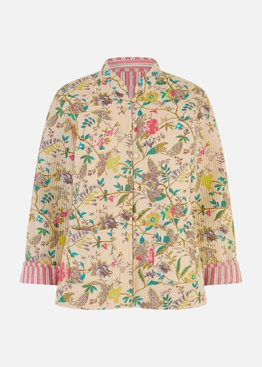 Yumi Stone Floral Print Reversible Cotton Quilted Jacket