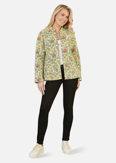 Yumi Yellow Floral Print Reversible Cotton Quilted Jacket