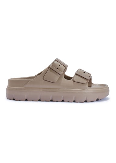 Urban Bliss Mocha Rubberised Buckle Sliders