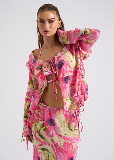 Urban Bliss Multi Floral Tie Front Top