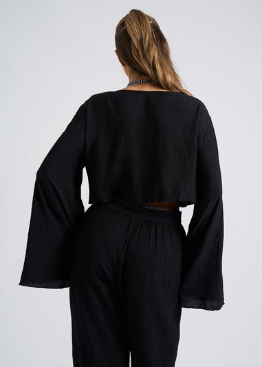 Urban Bliss Black Crinkle Cotton Oversized Beach Shirt