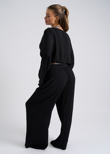 Urban Bliss Black Crinkle Cotton Beach Trousers