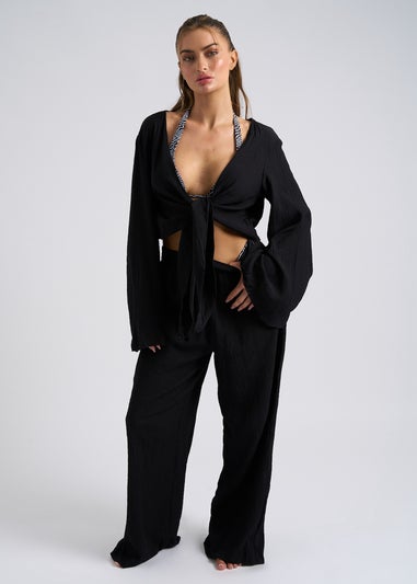 Urban Bliss Black Crinkle Cotton Beach Trousers