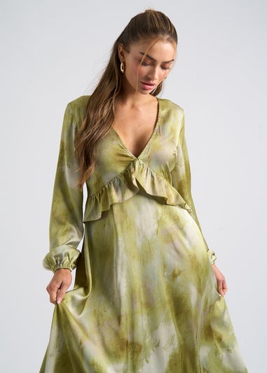 Urban Bliss Green Tie Dye Ruffle Seam Smock Dress