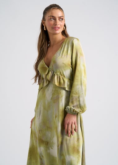 Urban Bliss Green Tie Dye Ruffle Seam Smock Dress