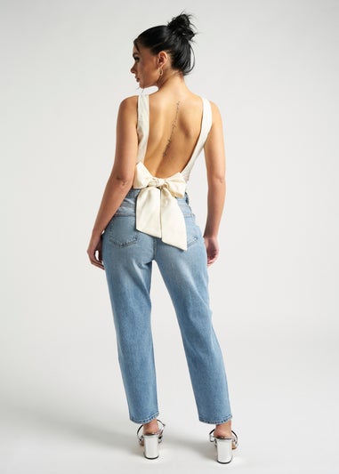 Urban Bliss Cream Satin Tie Back Top