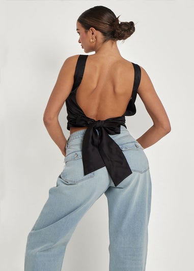 Urban Bliss Black Satin Tie Back Top