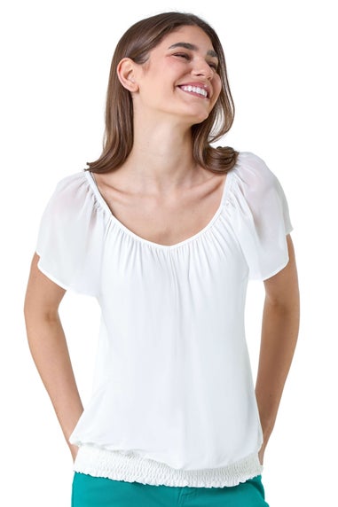 Roman Ivory Chiffon Sleeve Stretch Jersey Top