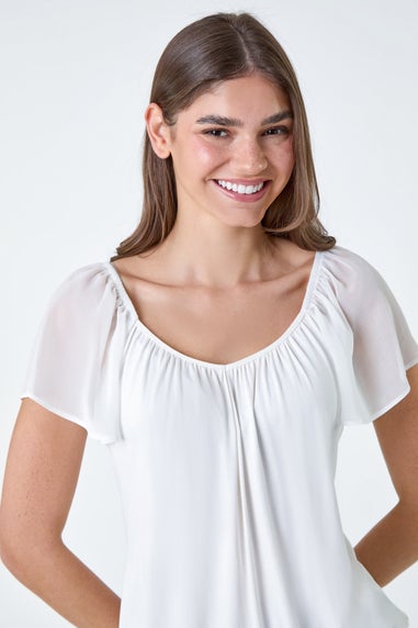 Roman Ivory Chiffon Sleeve Stretch Jersey Top