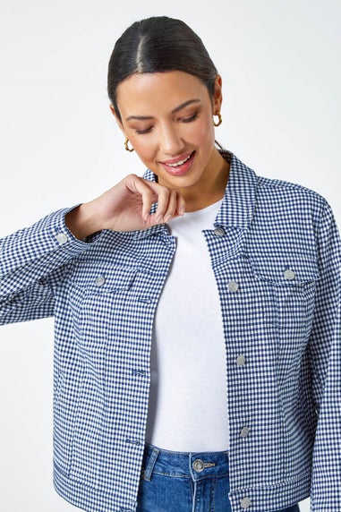 Roman Navy Gingham Stretch Pocket Detail Jacket