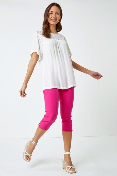 Roman Pink Cropped Stretch Trouser Capri Summer Leggings 3/4 Pedal Pushers