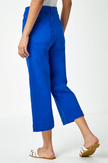 Roman Royal Blue Wide Leg Stretch Cropped Denim Culottes