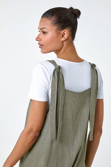 Roman Khaki Shoulder Tie Cotton Playsuit