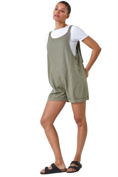 Roman Khaki Shoulder Tie Cotton Playsuit