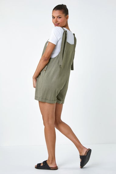 Roman Khaki Shoulder Tie Cotton Playsuit