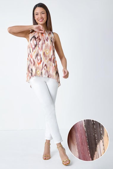 Roman Tan Aztec Print Shimmer Vest Top