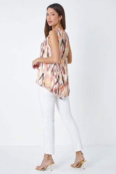 Roman Tan Aztec Print Shimmer Vest Top