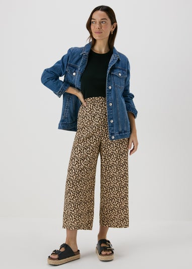 Brown Leopard Print Wide Leg Trousers