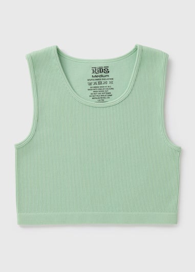 Girls Green Seamless Ribbed Top (7-15yrs)