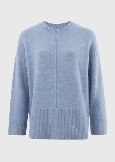 Blue Knitted Front Seam Jumper