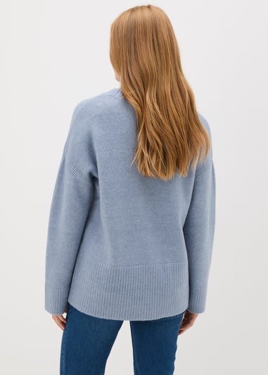 Blue Knitted Front Seam Jumper