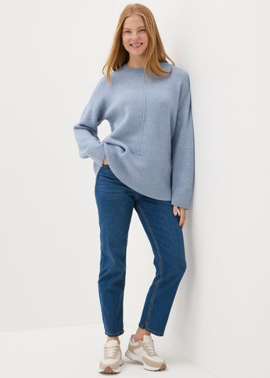 Blue Knitted Front Seam Jumper