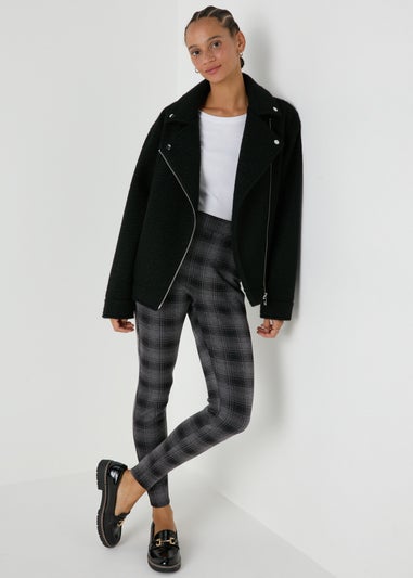 Black Check Textured Leggings