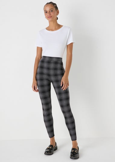 Black Check Textured Leggings