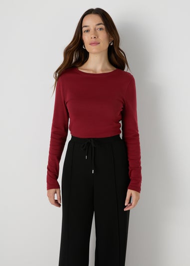 Burgundy Long Sleeve Fitted T-Shirt