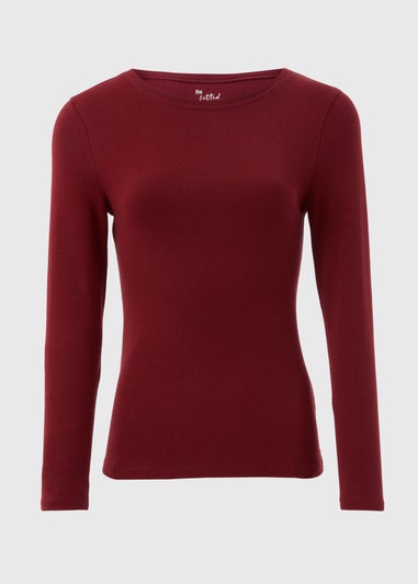 Burgundy Long Sleeve Fitted T-Shirt