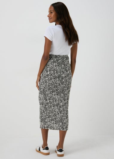 Black Spot Print Plisse Midi Skirt