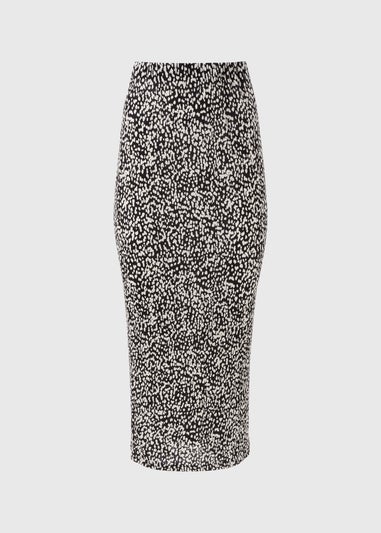 Black Spot Print Plisse Midi Skirt