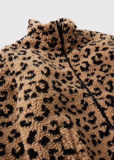 Girls Tan Leopard Print Borg Jacket (7-15yrs)