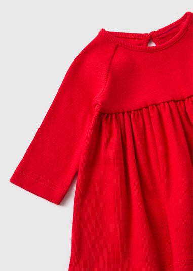 Girls Red Ribbed Dress (Newborn-23mths)