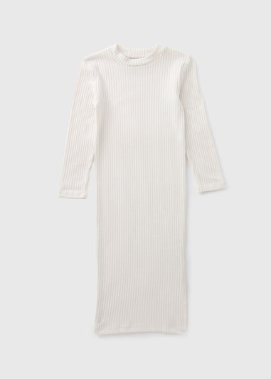 Girls Cream Ribbed Long Sleeve Dress (7-15yrs)