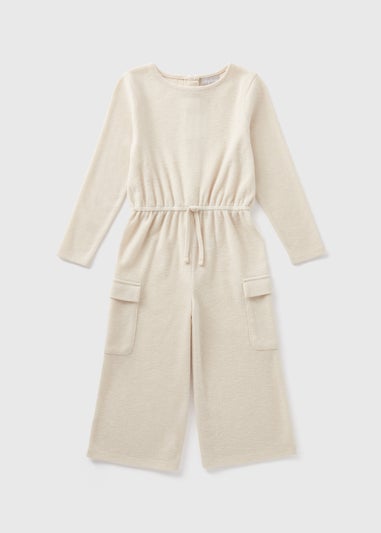 Girls Cream Soft Touch Cargo Jumpsuit (7-15yrs)