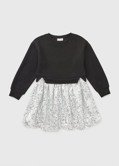 Girls Black Sequin Sweater Dress (7-15yrs)